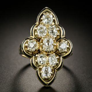 Victorian Diamond and Black Enamel Cluster Ring  - 2