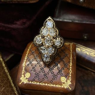 Victorian Diamond and Black Enamel Cluster Ring 