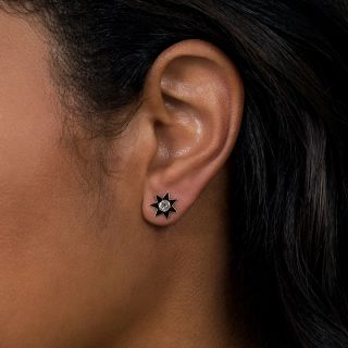 Victorian Diamond and Black Enamel Star Earrings