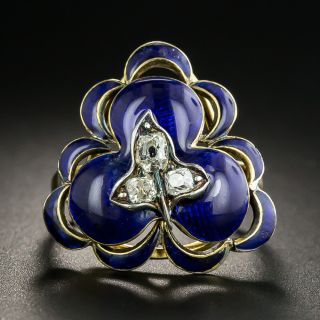 Victorian Diamond and Blue Enamel Clover Ring, Size 6 3/4 - 1