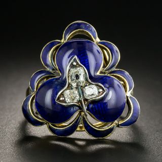 Victorian Diamond and Blue Enamel Clover Ring - 2