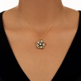 Victorian Diamond and Demantoid Garnet Pendant / Brooch