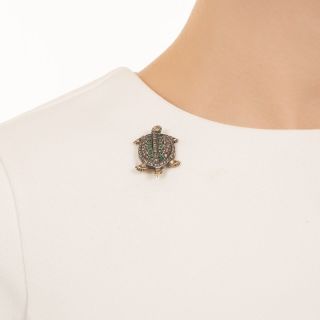 Victorian Diamond And Emerald Turtle Pin