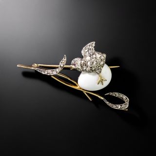 Victorian Diamond and Enamel Bird Brooch With Egg - 2