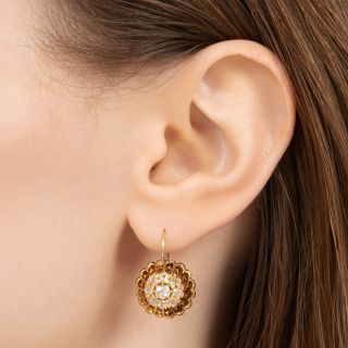 Victorian Diamond and Enamel Domed Cluster Earrings