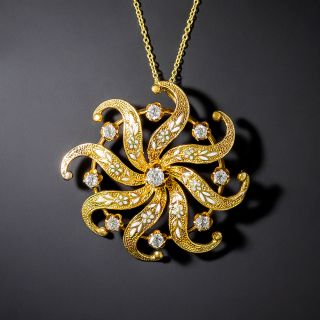 Victorian Diamond and Enamel Pinwheel Pendant Necklace - 3