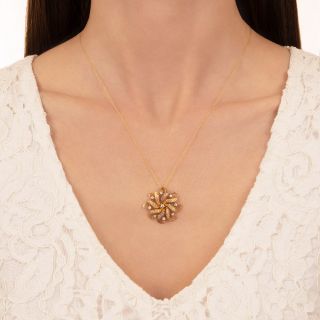 Victorian Diamond and Enamel Pinwheel Pendant Necklace