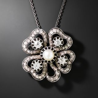 Victorian Diamond and Natural Pearl Clover Pendant - 2