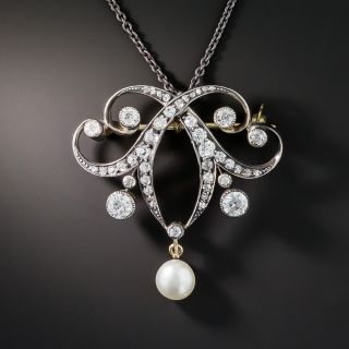 Victorian Diamond and Natural Pearl Lavalière/Brooch - 2