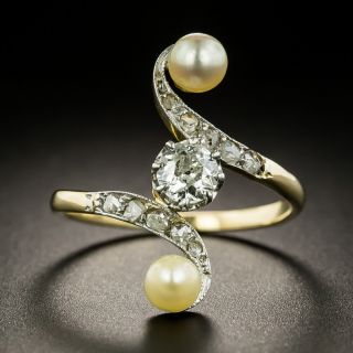Edwardian Diamond And Natural Pearl Dinner Ring - 1