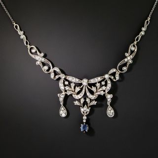 Victorian Diamond And No-Heat Burma Sapphire Necklace - 3