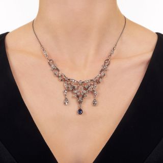 Victorian Diamond And No-Heat Burma Sapphire Necklace