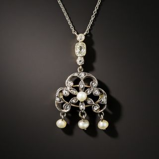 Victorian Diamond and Pearl Drop Necklace - 1