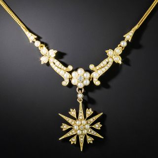 Victorian Diamond and Pearl Starburst Necklace - 3
