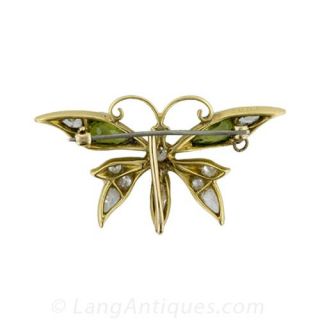 Victorian Diamond and Peridot Butterfly Pin