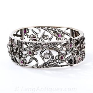 Victorian Diamond and Ruby Bangle Bracelet