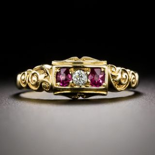 Victorian Diamond and Ruby Carved Ring, Circa 1895 - 3