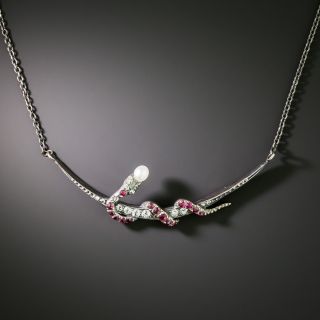 Victorian Diamond and Ruby Crescent Serpent Necklace - 3