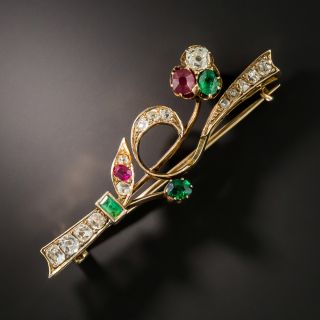 Victorian Diamond, Emerald, and Ruby Brooch - 2