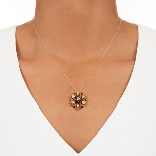 Victorian Diamond Enamel Cluster Necklace