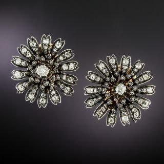 Victorian Diamond Flower Clip Earrings  - 2