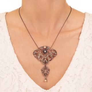 Victorian Diamond, Pearl and *Sapphire Pendant