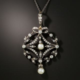 Victorian Diamond Pearl Pendant Necklace - 2