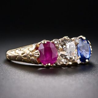 Victorian Diamond, Ruby and Sapphire Ring