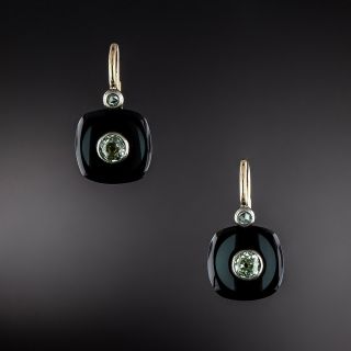 Victorian Diamond Set Onyx Earrings - 1