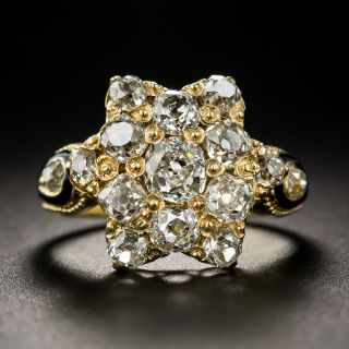 Victorian Diamond Star Ring with Enamel Accents, Size 5 1/4 - 1