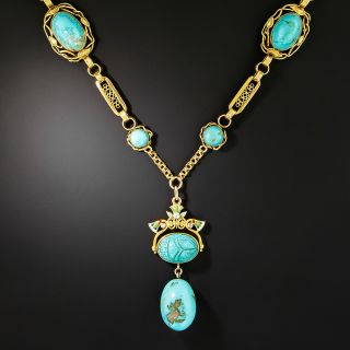 Victorian Egyptian Revival Turquoise Scarab Necklace - 3