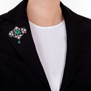 Victorian Emerald and Diamond Brooch
