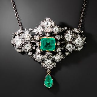 Victorian Emerald and Diamond Pendant/Brooch - 2