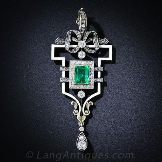 Victorian Emerald and Diamond Pendant - 1