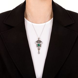 Victorian Emerald and Diamond Pendant