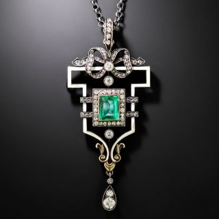 Victorian Emerald and Diamond Pendant - 1