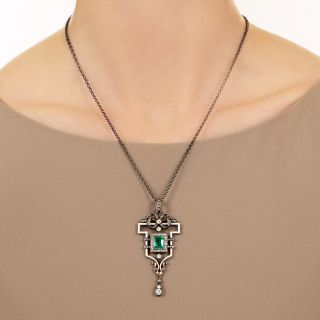 Victorian Emerald and Diamond Pendant