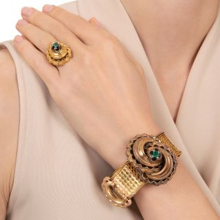 Victorian Emerald Bracelet and Ring Set