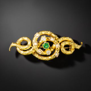Victorian Emerald, Diamond and Seed Pearl  Brooch - 2