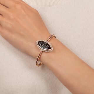 Victorian Enamel, Pearl and Diamond Bangle Bracelet