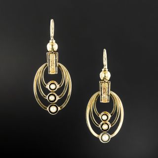Victorian Enamel Tracery and Pearl Dangle Earrings - 2
