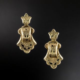 Victorian Enameled Engraved Earrings - 2
