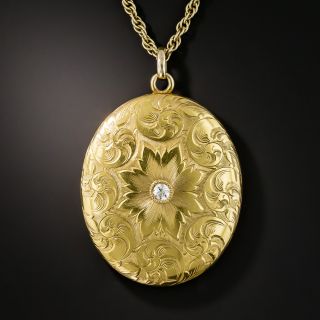 Victorian Engraved Diamond Locket  - 2