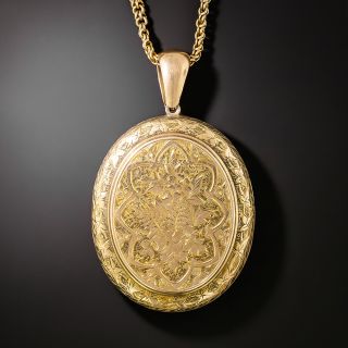 Victorian Engraved Locket Pendant with Woven Hair - 2