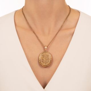 Victorian Engraved Locket Pendant with Woven Hair