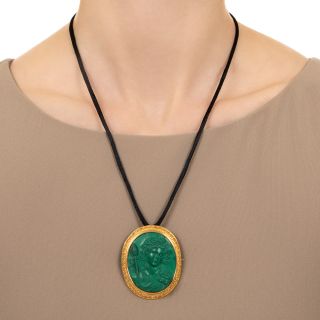 Victorian Etruscan Revival Malachite Cameo of Dionysus