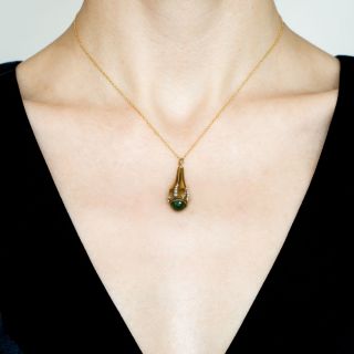 Victorian Etruscan Revival Nephrite Jade and Seed Pearl Pendant
