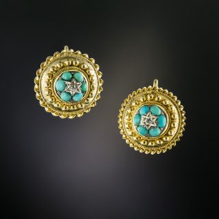 Victorian Etruscan Revival Turquoise Earrings - 3