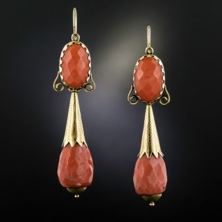 Victorian Faceted Coral Drop Day and Night Earrings - 2