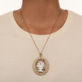Victorian Floral Cameo and Seed Pearl Pendant